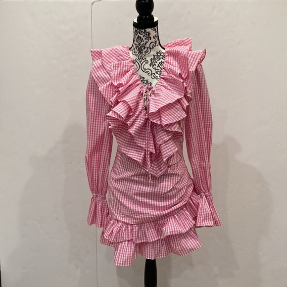 SHEIN Dresses & Skirts - SHEIN Pink Gingham Ruffle Flounce Dress
